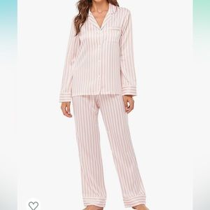 Serenedelicacy Women's Satin Pajama 2-Piece Striped Silky Pj Set